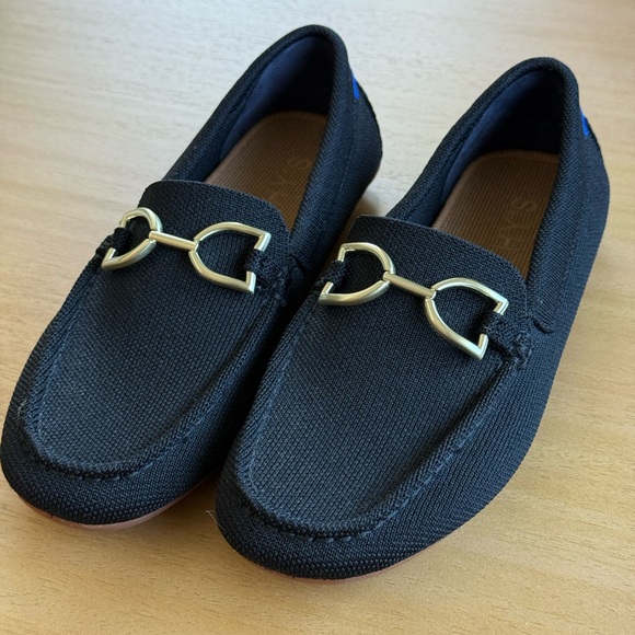 Rothy's the Double Bit Driver Elegant Black Loafers with Gold Detail - Picture 2 of 10